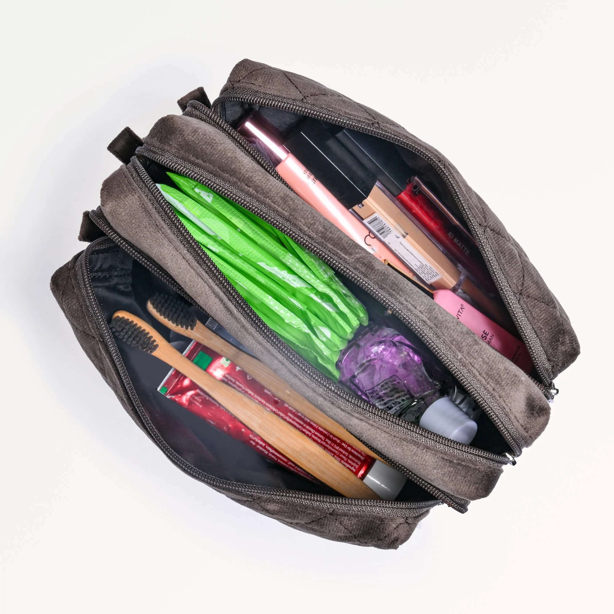 Cushiony Quilted Travel Pouch Brown - Image 3