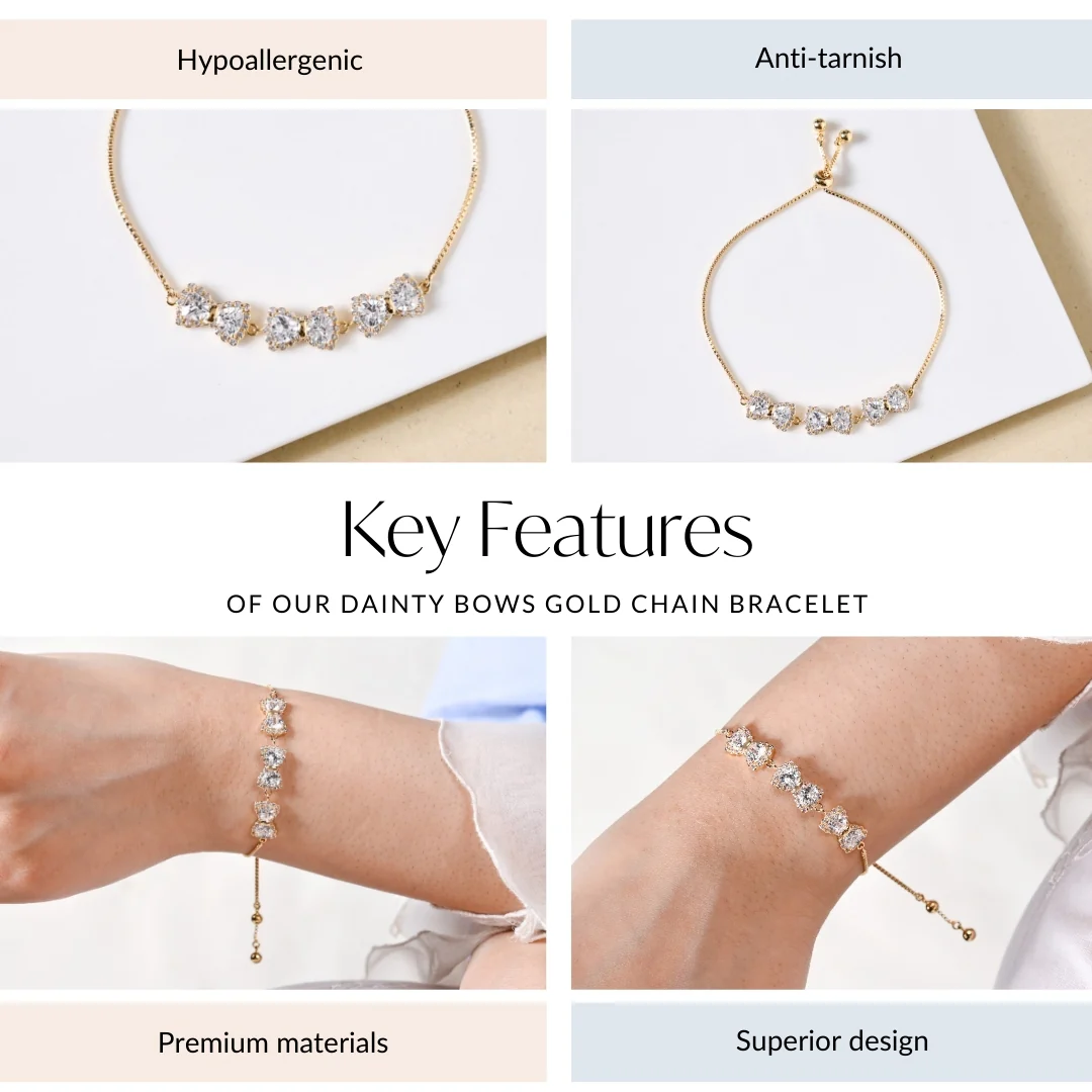 Dainty Bows Gold Chain Bracelet - Image 4