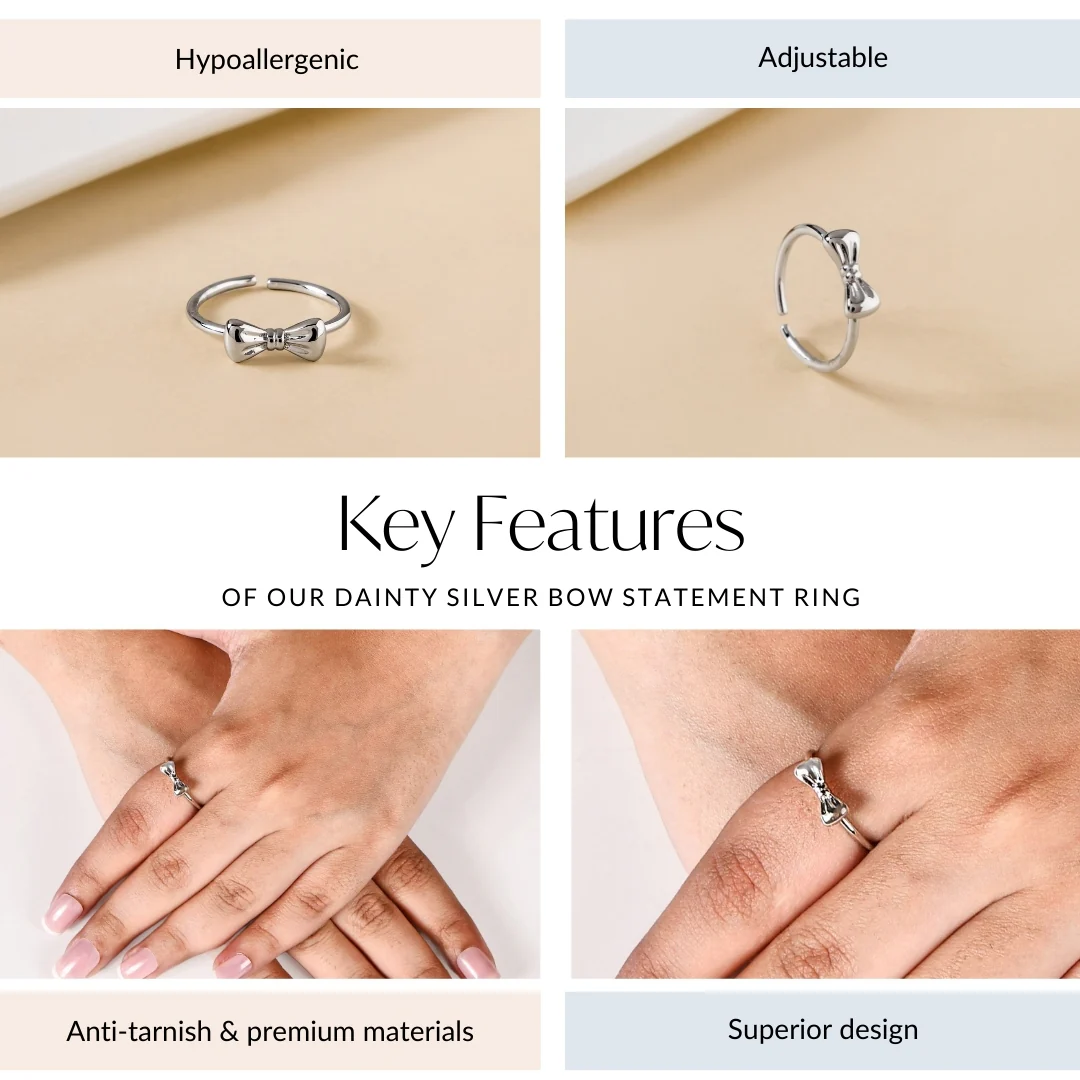 Dainty Silver Bow Statement Ring - Image 4