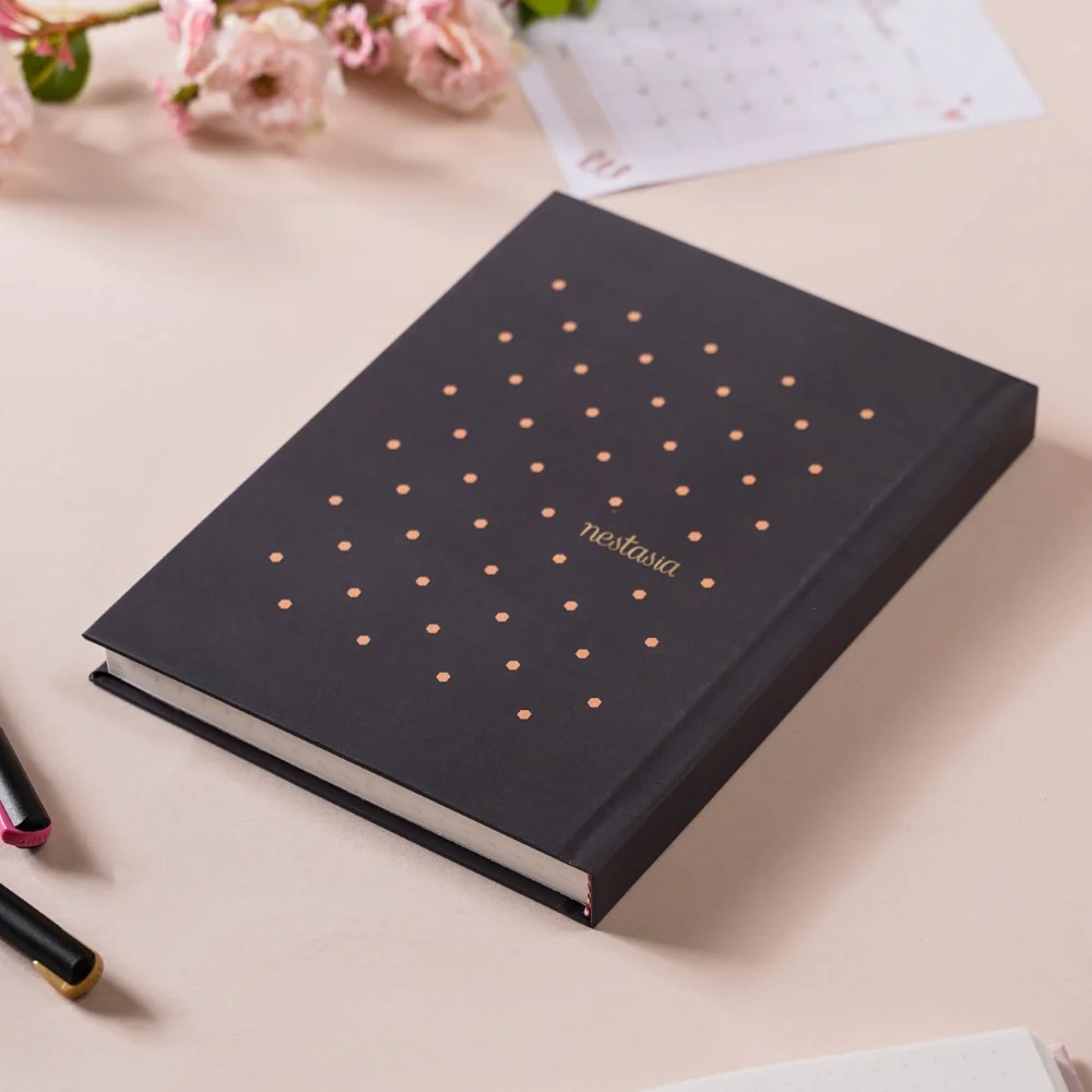 Daisy Floral Patterned Hardbound Notebook Black 8.2 X 5.9 Inch - Image 13