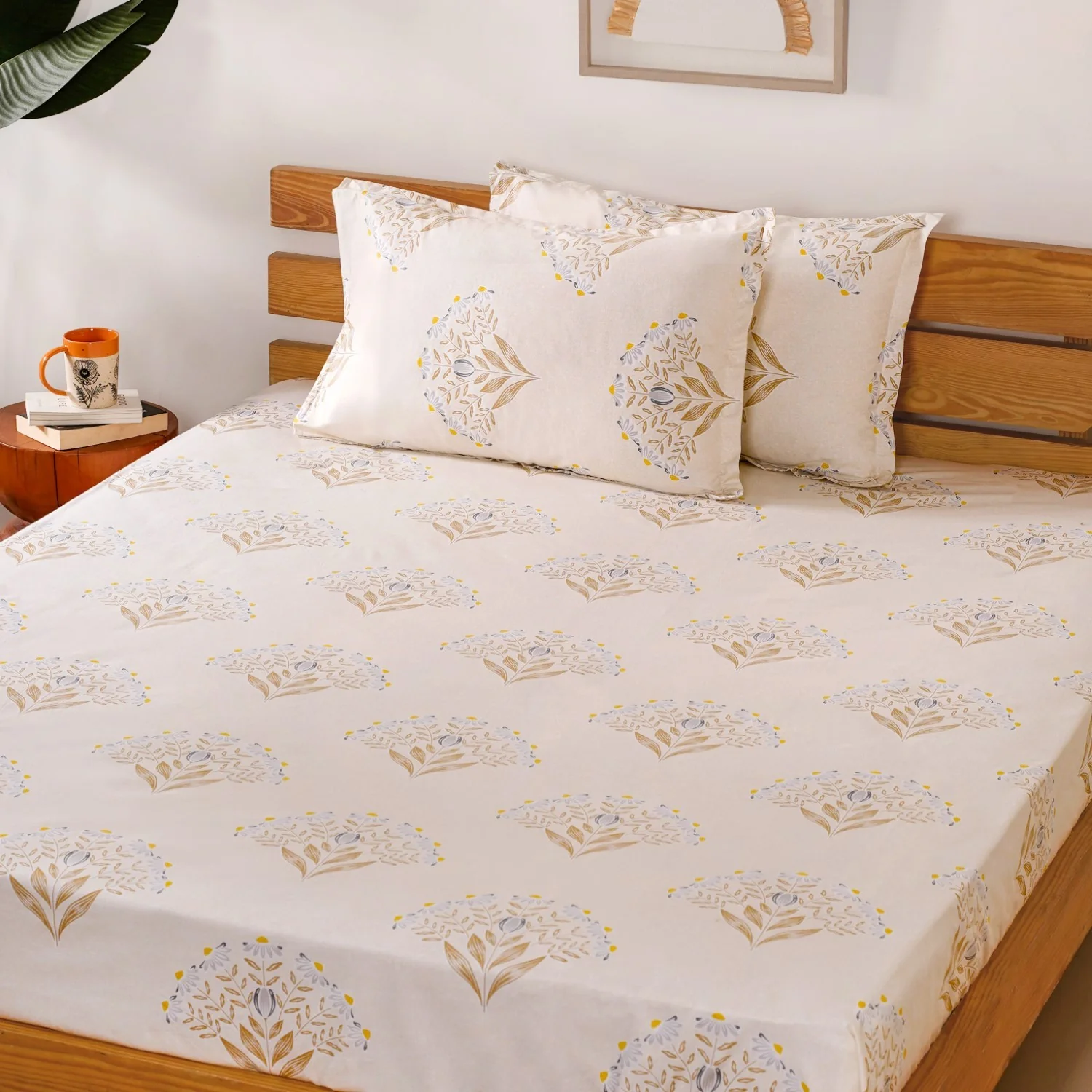 Daisy Pure Cotton Bedsheet And Pillowcase Set Ultra Soft 180 TC King Size 275x275 cm - Image 7