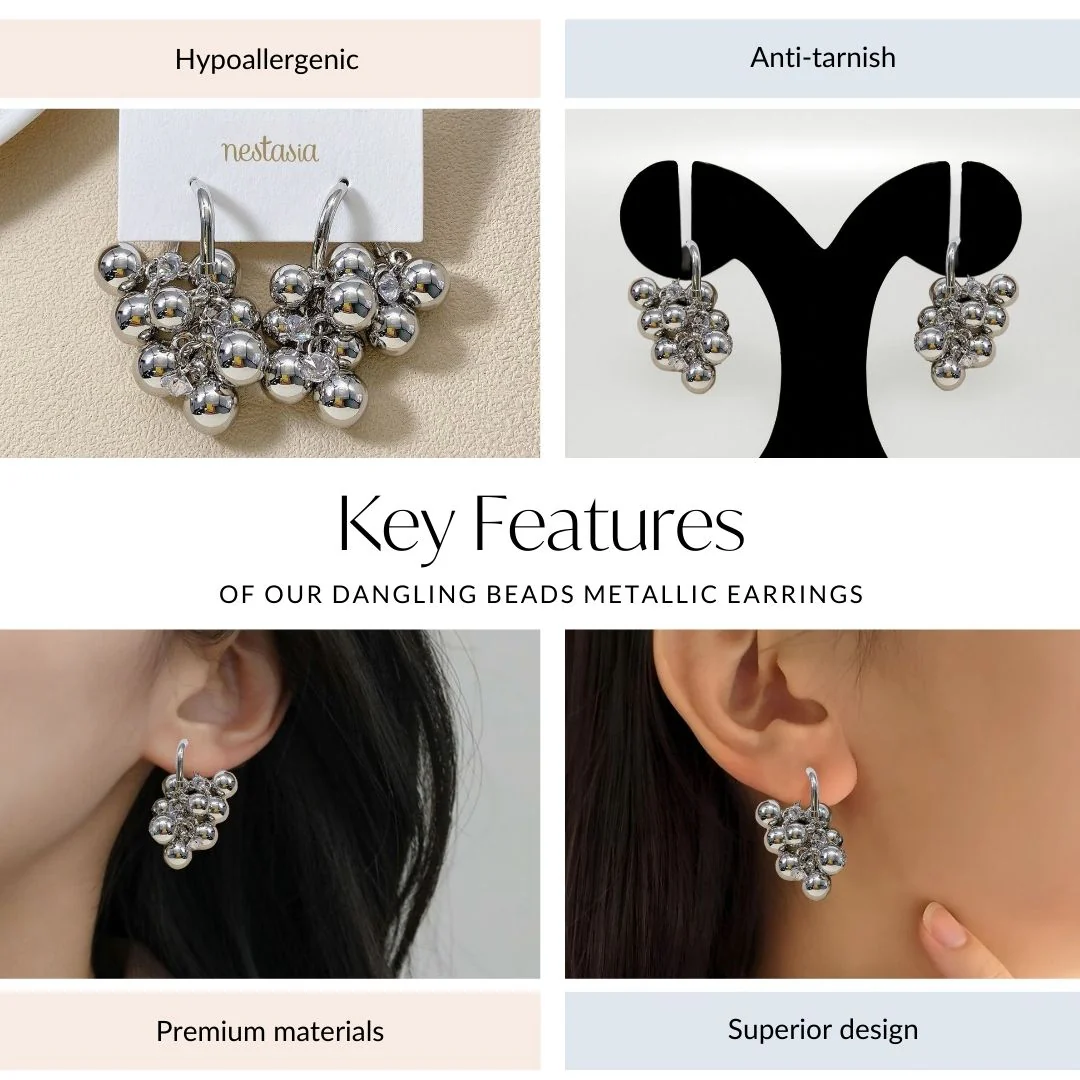 Dangling Beads Metallic Earrings - Image 4