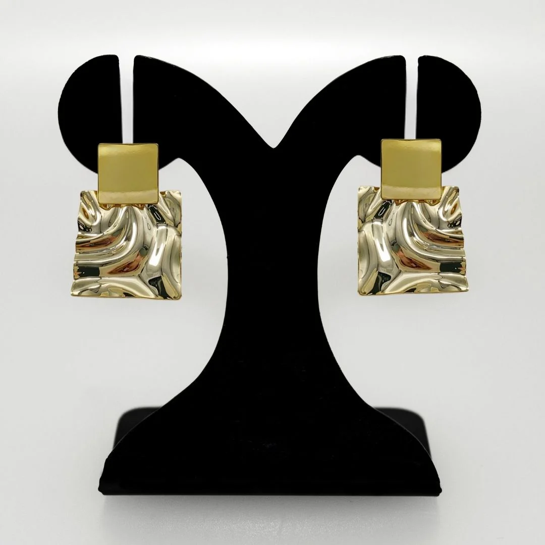 Dangling Hammered Gold Statement Earrings - Image 6