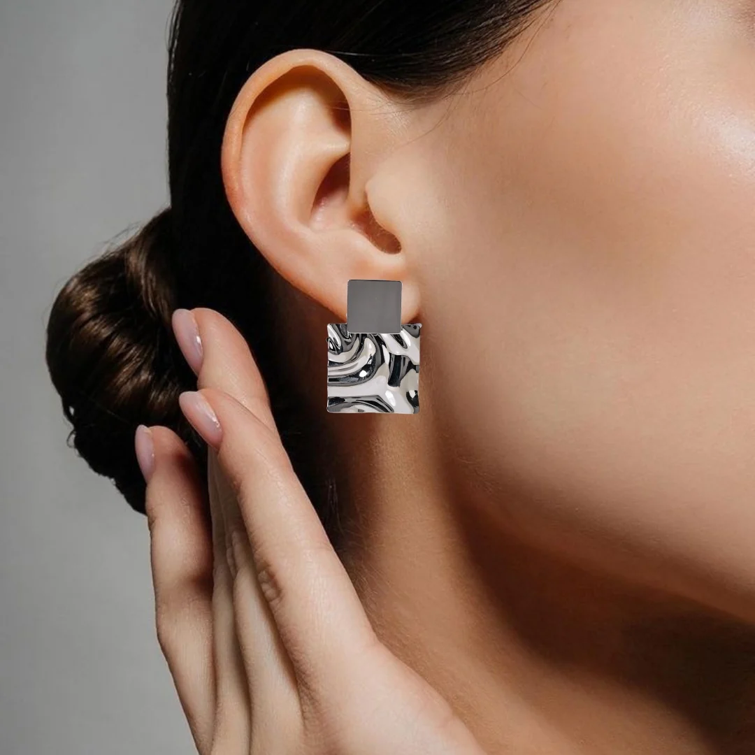 Dangling Hammered Silver Statement Earrings - Image 2