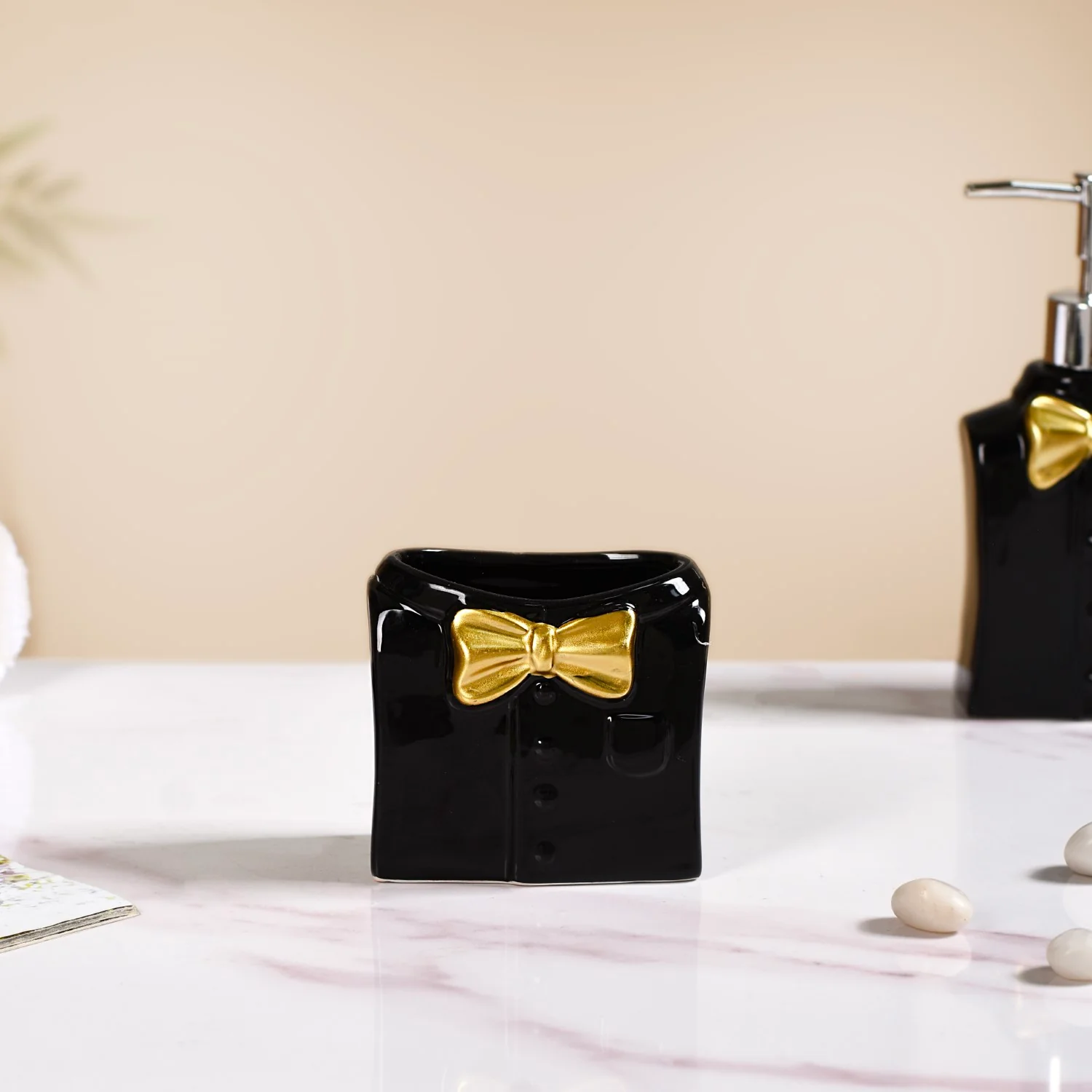 Dapper Shirt With Bow Ceramic Bath Set Of 3 Black - Image 8