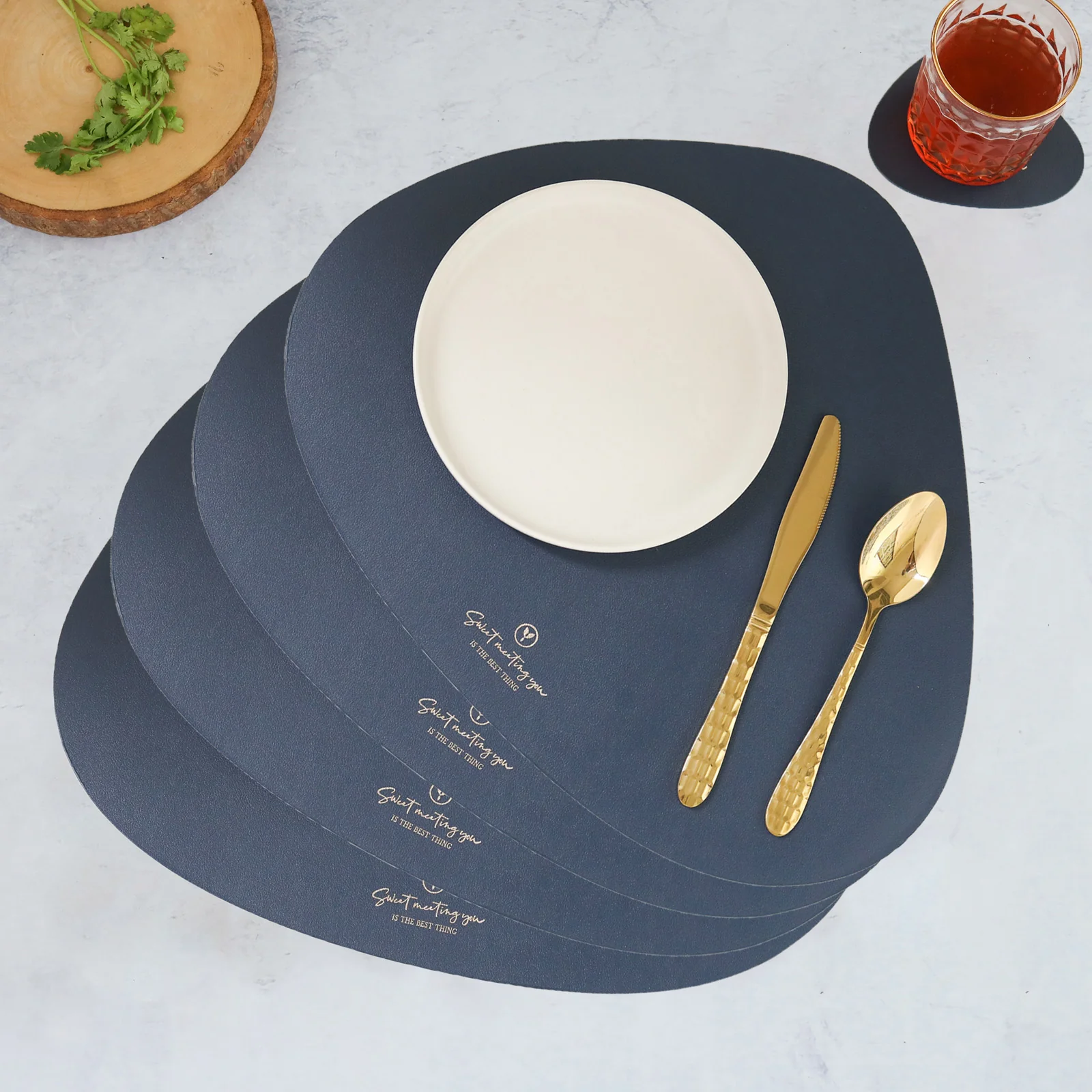 Dark Blue Leather Dinner Mat Set of 4 - Image 2