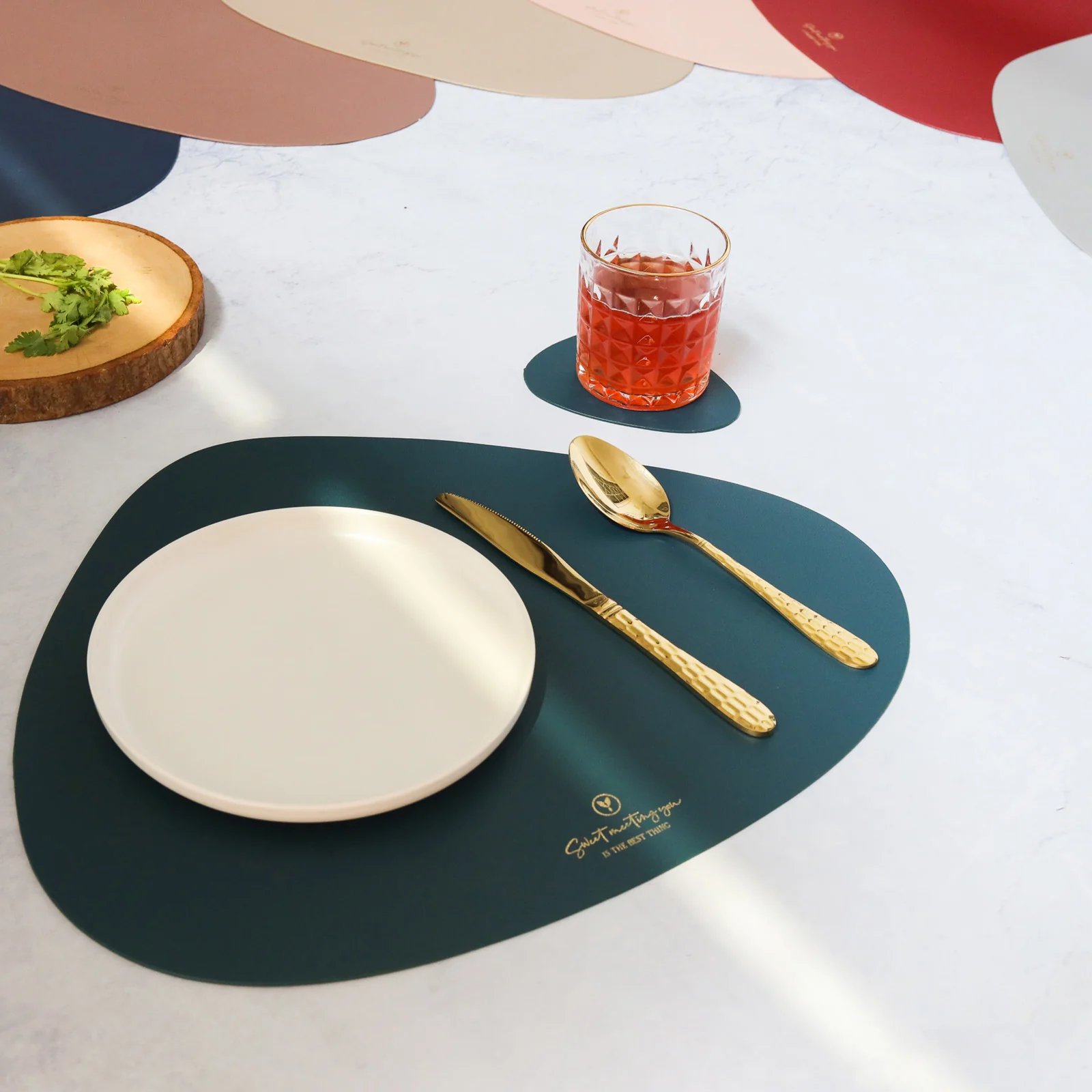Dark Green Leather Dinner Mat Set of 4