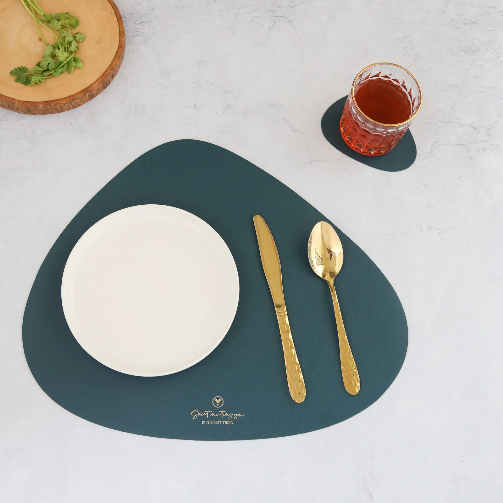 Dark Green Leather Dinner Mat Set of 4 - Image 2