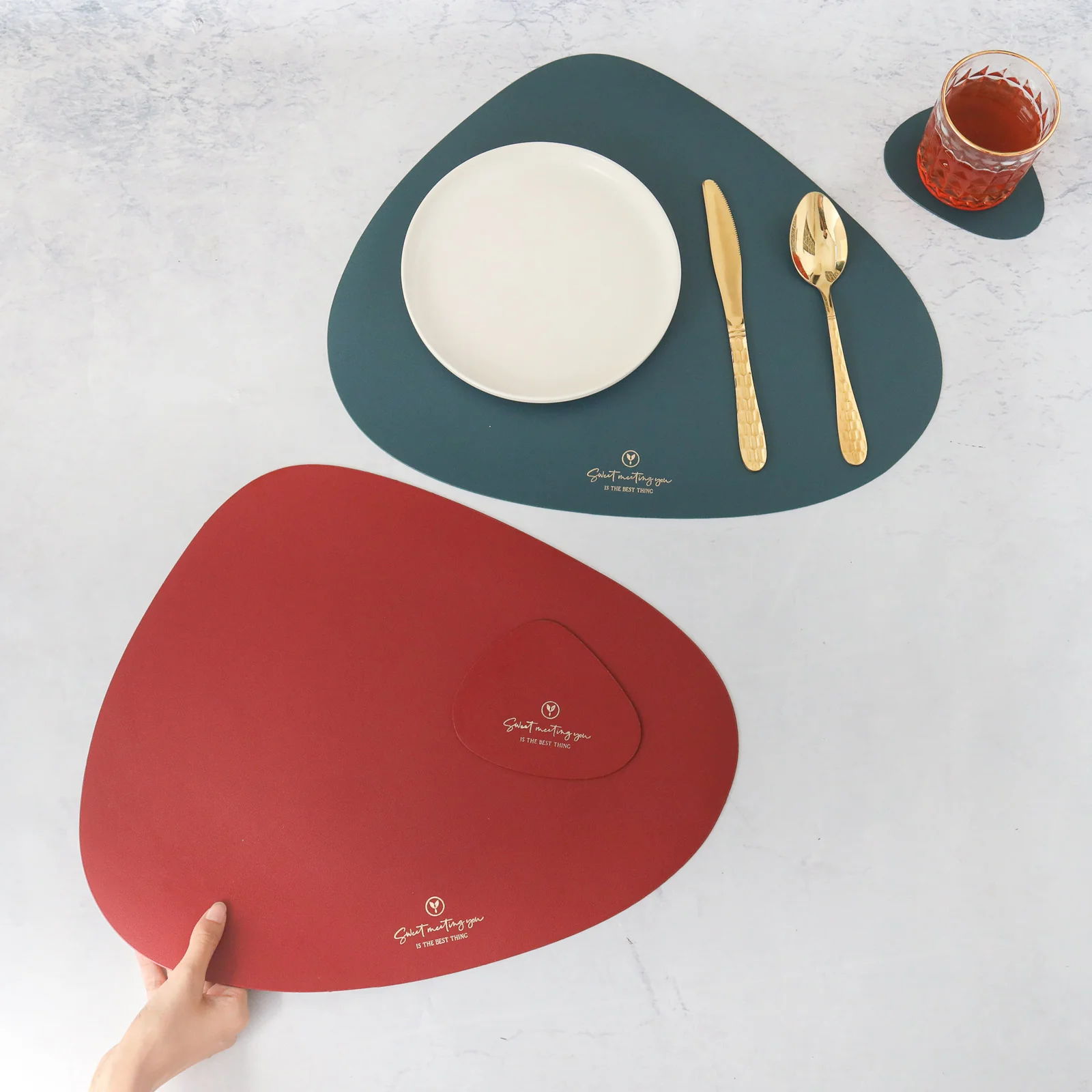 Dark Green Leather Dinner Mat Set of 4 - Image 7