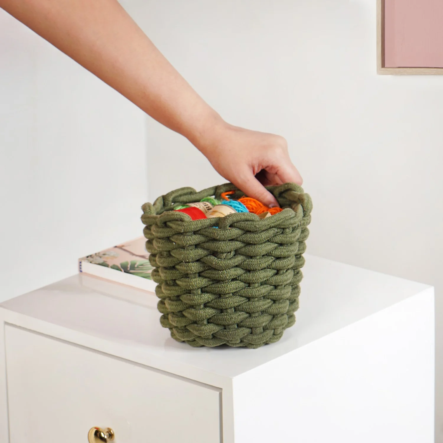 Dark Green Roped Style Basket 15cm - Image 2
