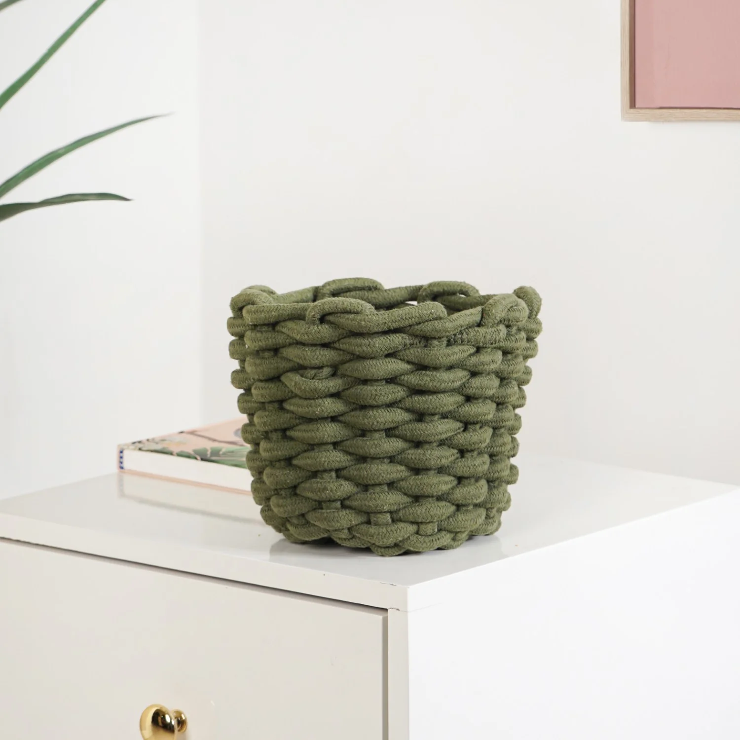 Dark Green Roped Style Basket 15cm - Image 3