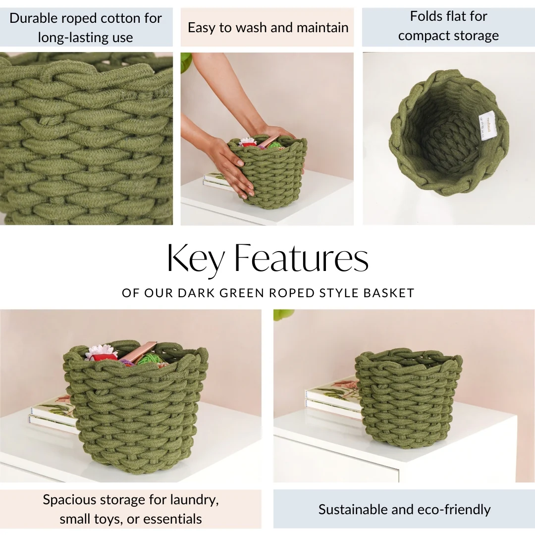 Dark Green Roped Style Basket 15cm - Image 5