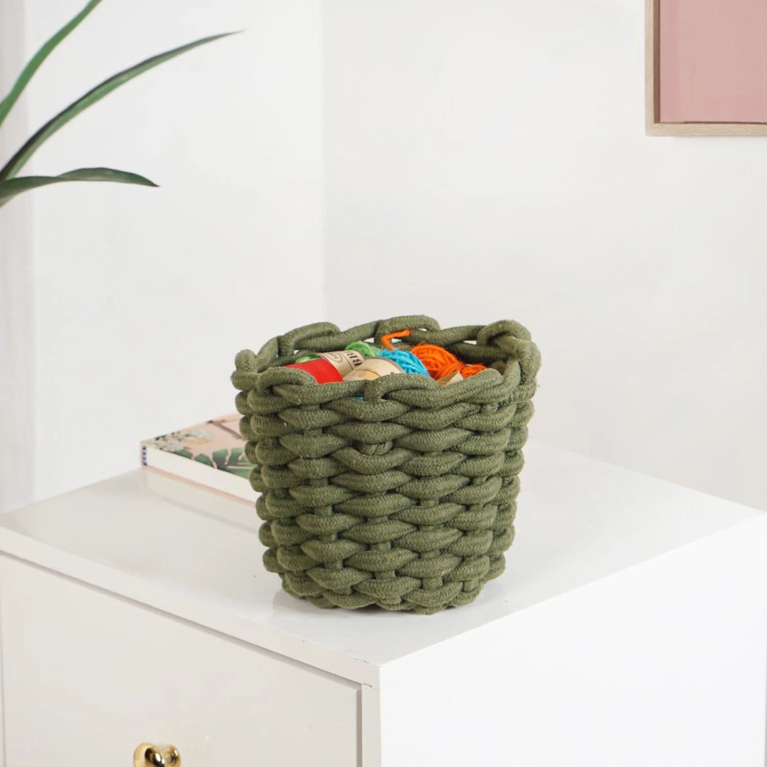 Dark Green Roped Style Basket 15cm - Image 8