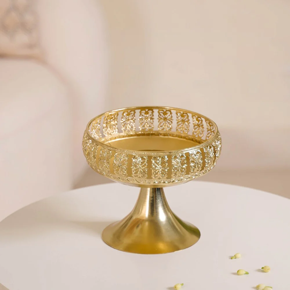 Decorative Bowl With Pedestal Gold Small - Image 3