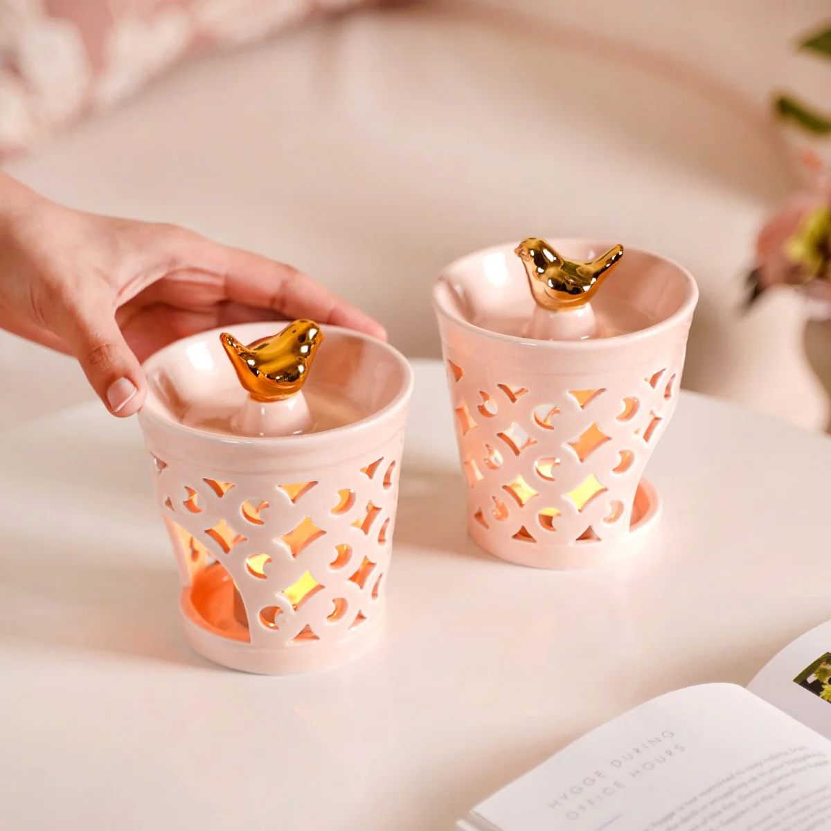 Decorative Ceramic Aroma Diffuser Set Of 2 Pink - Image 3