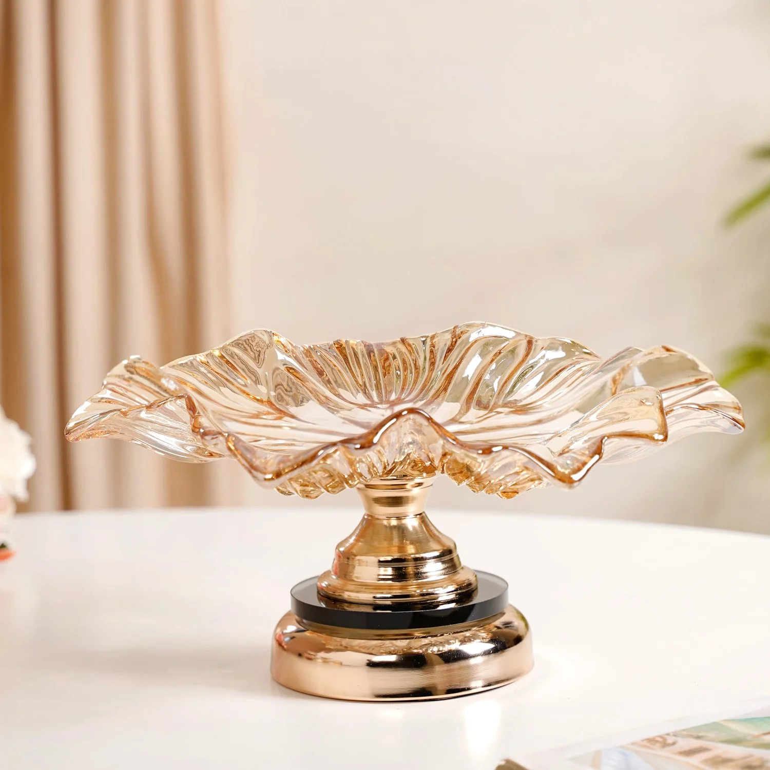 Decorative Crystal Glass Platter With Metal Stand - Image 8
