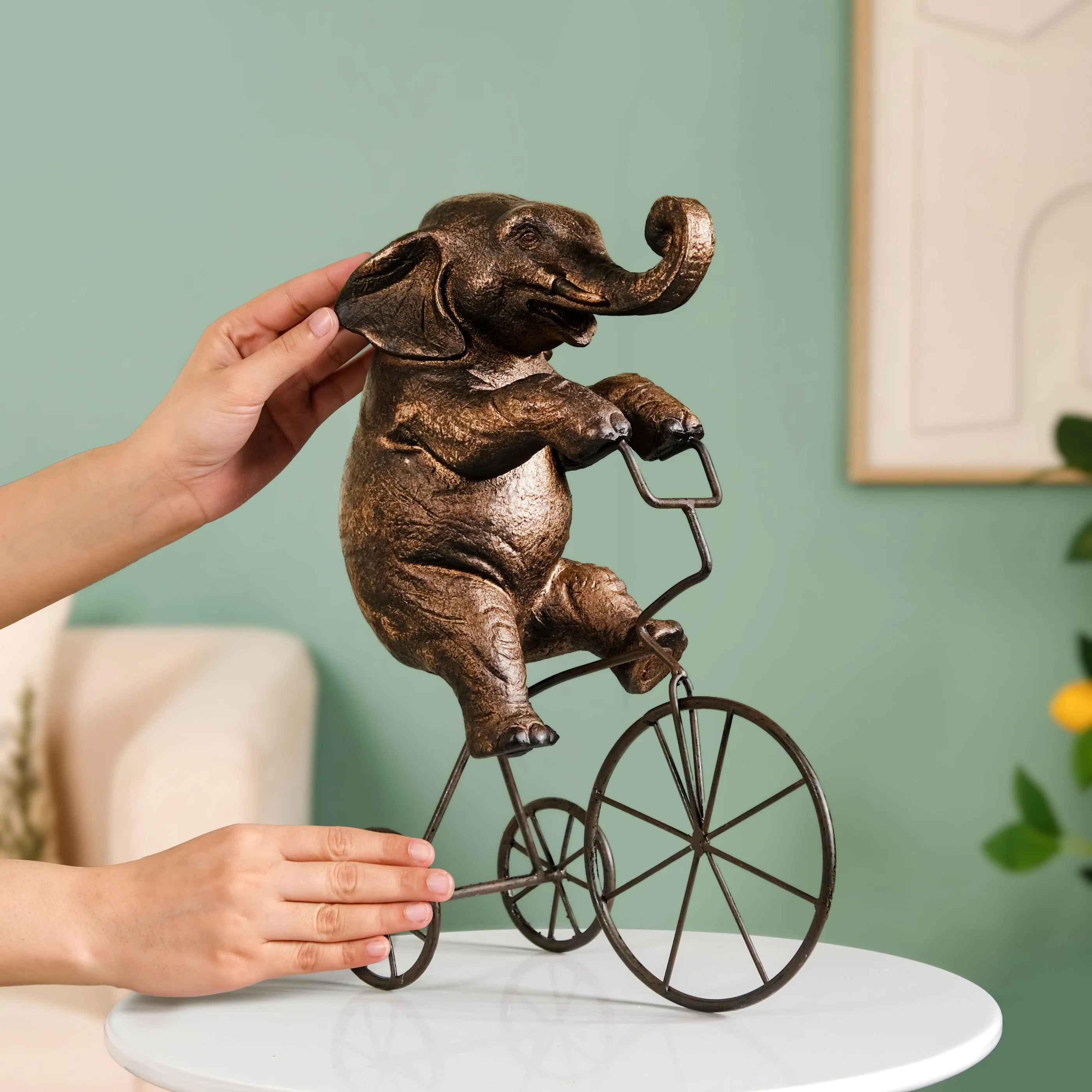 Decorative Cycling Elephant Figure - Image 2