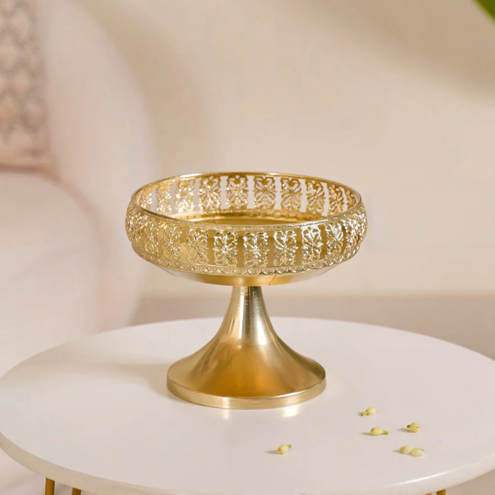 Decorative Fruit Bowl With Stand Gold Large - Image 2