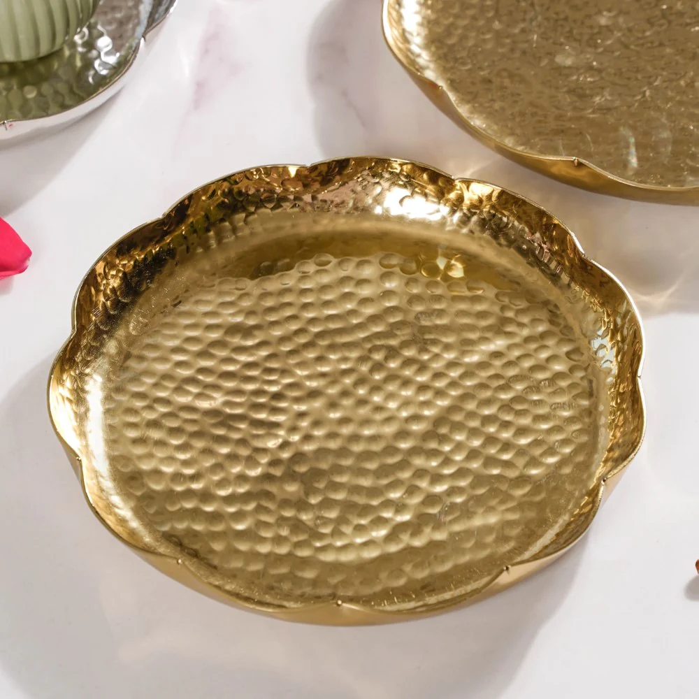 Decorative Gold Urli Tray Set Of 2 - Image 4