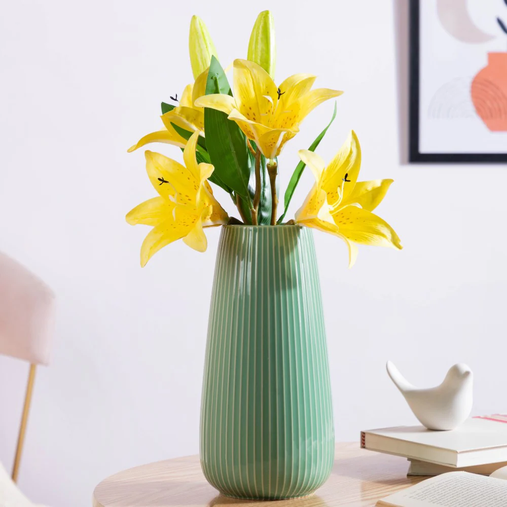 Decorative Lily Branch Yellow Set Of 2
