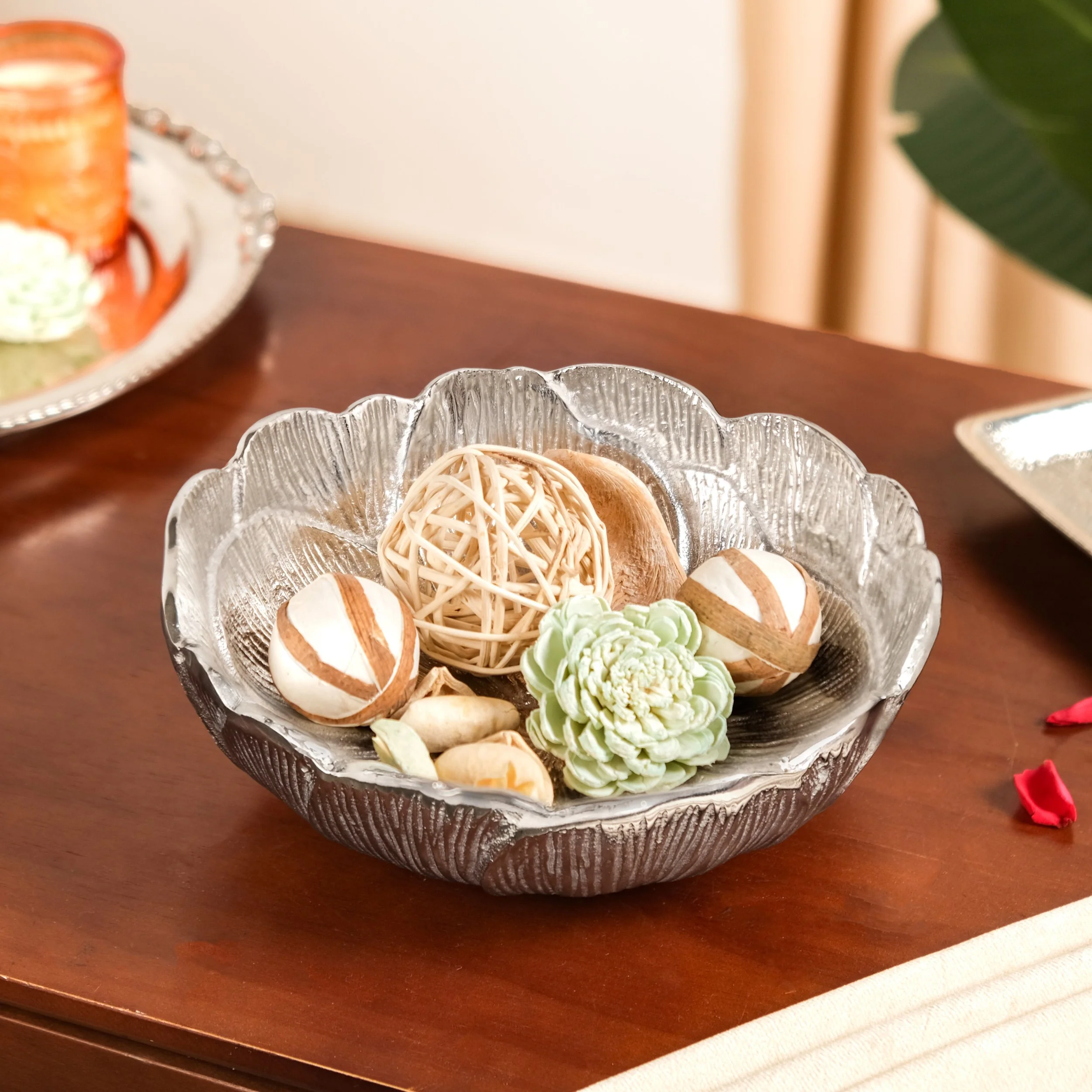 Decorative Metal Flower Bowl Urli - Image 7