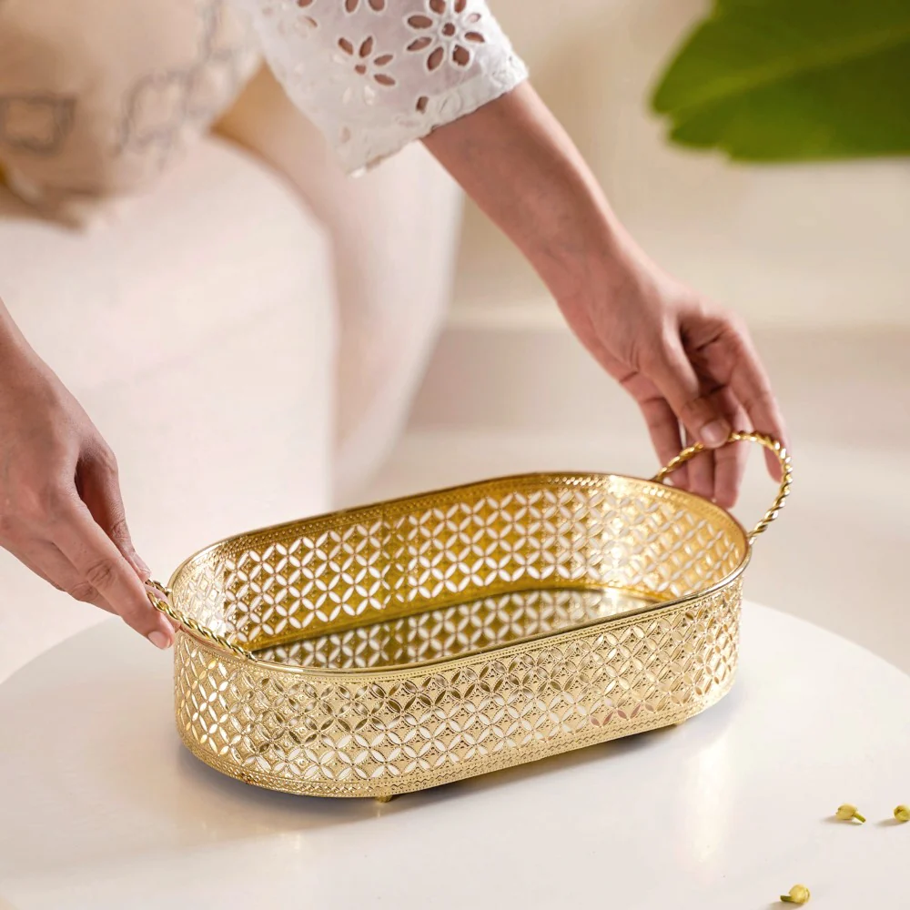 Decorative Oval Tray Gold Small - Image 2