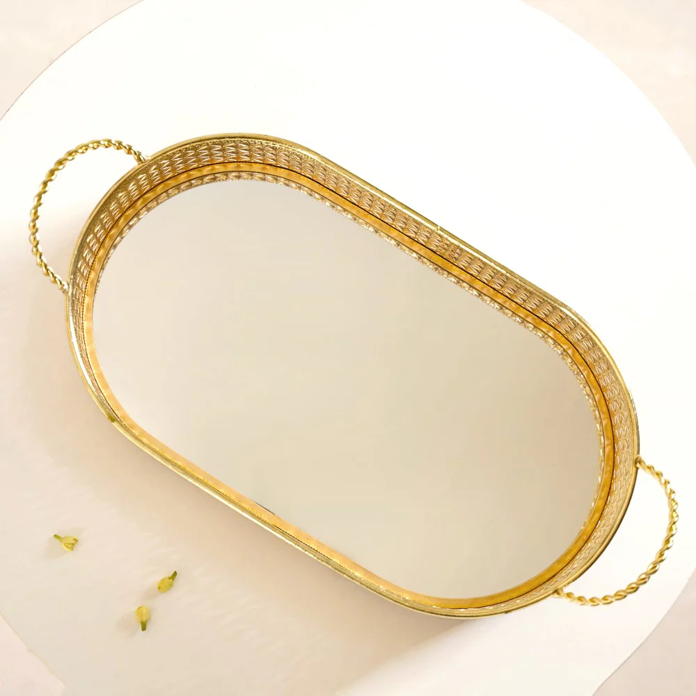 Decorative Oval Tray Gold Small - Image 4