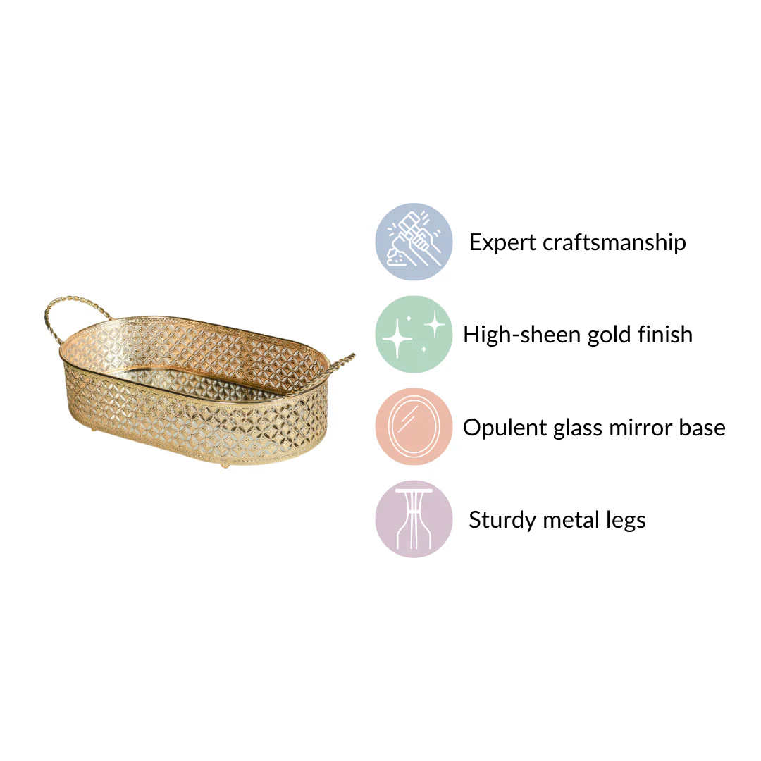 Decorative Oval Tray Gold Small - Image 7