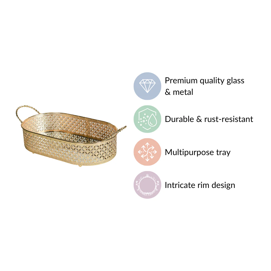 Decorative Oval Tray Gold Small - Image 8