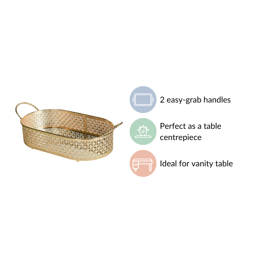 Decorative Oval Tray Gold Small - Image 9