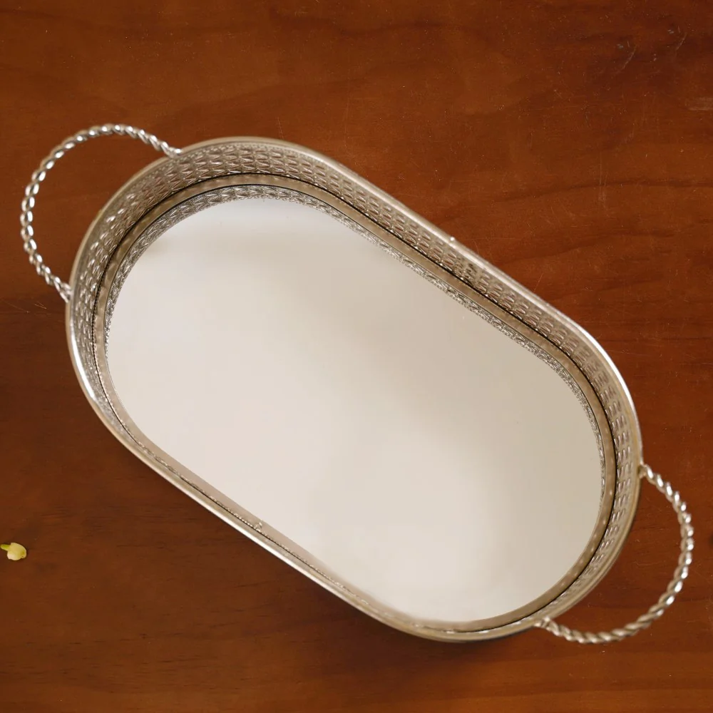Decorative Oval Tray Silver Small - Image 4