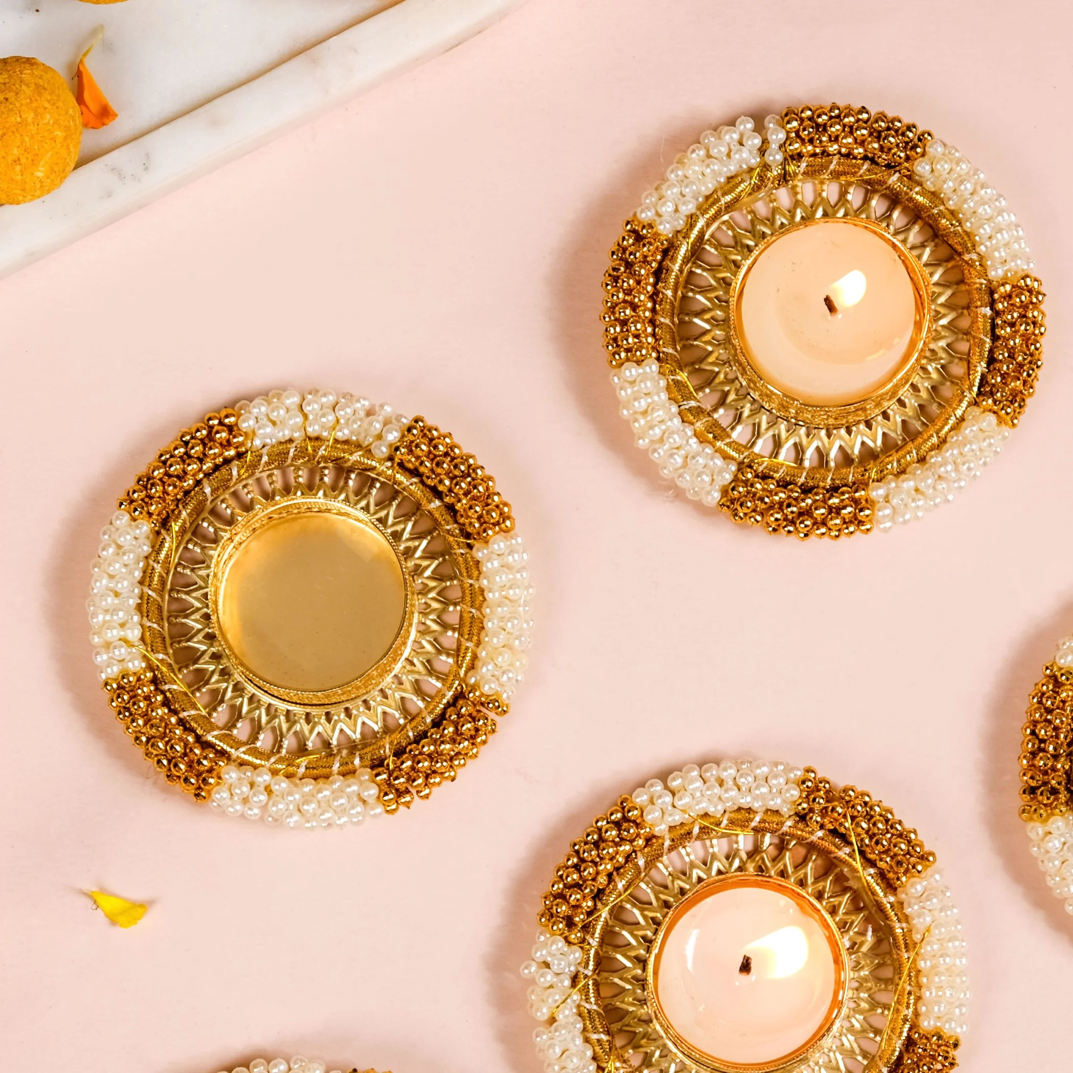 Decorative Pearl Gold Beaded Tealight Holders Set Of 6 - Image 7