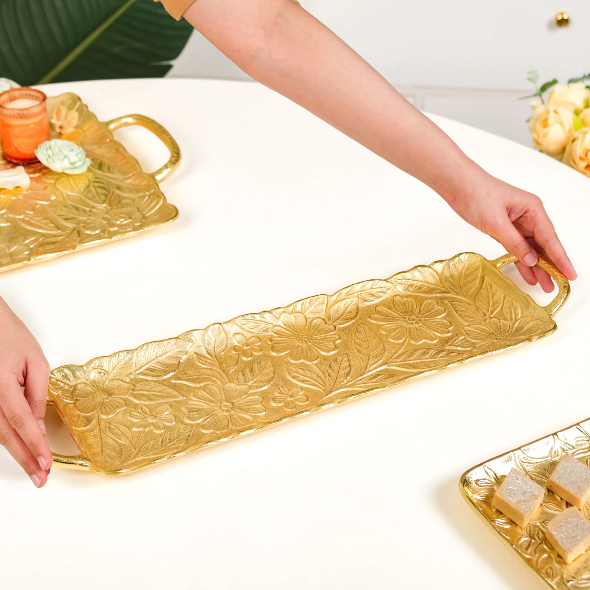 Decorative Royalcore Long Gold Tray - Image 3
