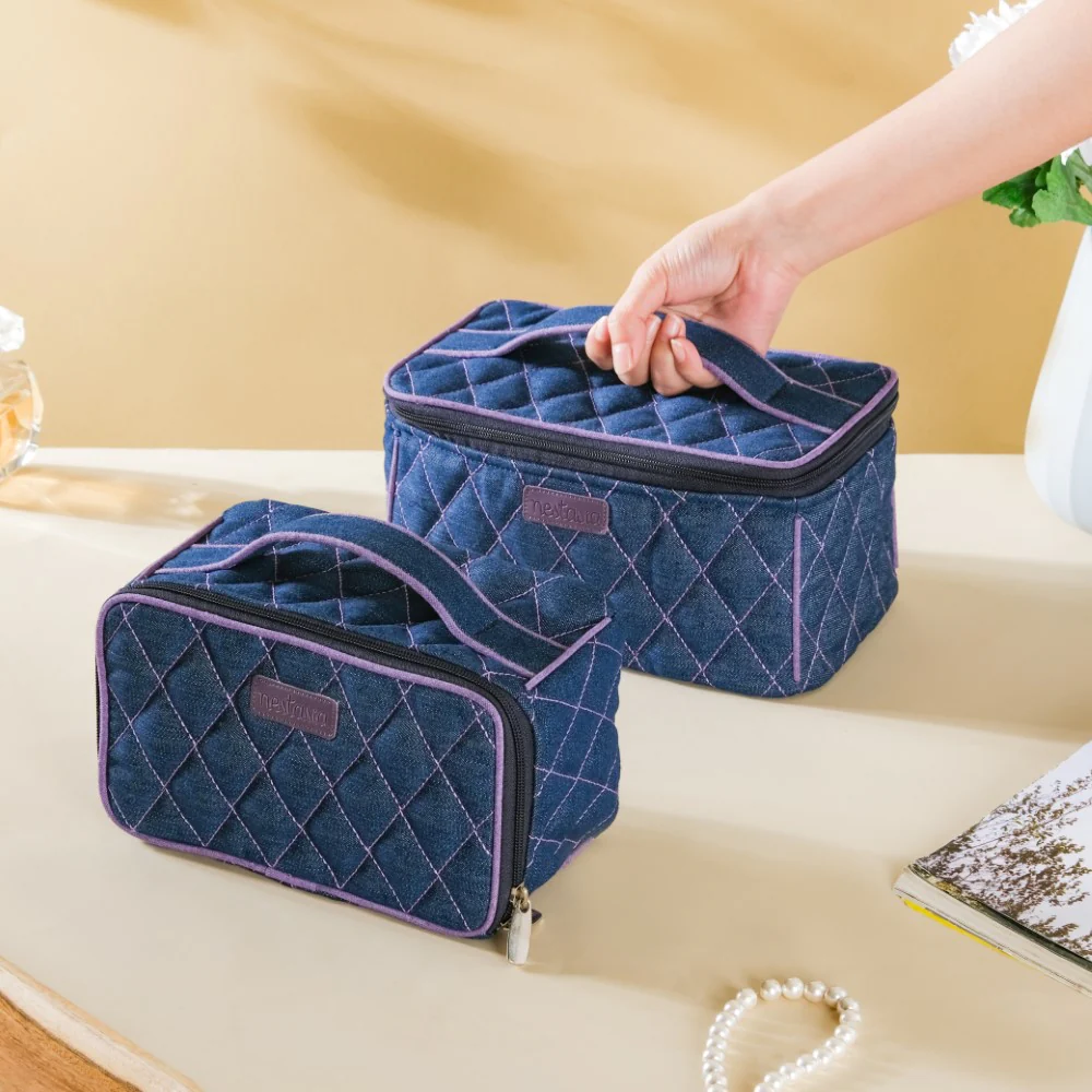 Denim Makeup Bag Set Of 2 Blue And Purple - Image 2