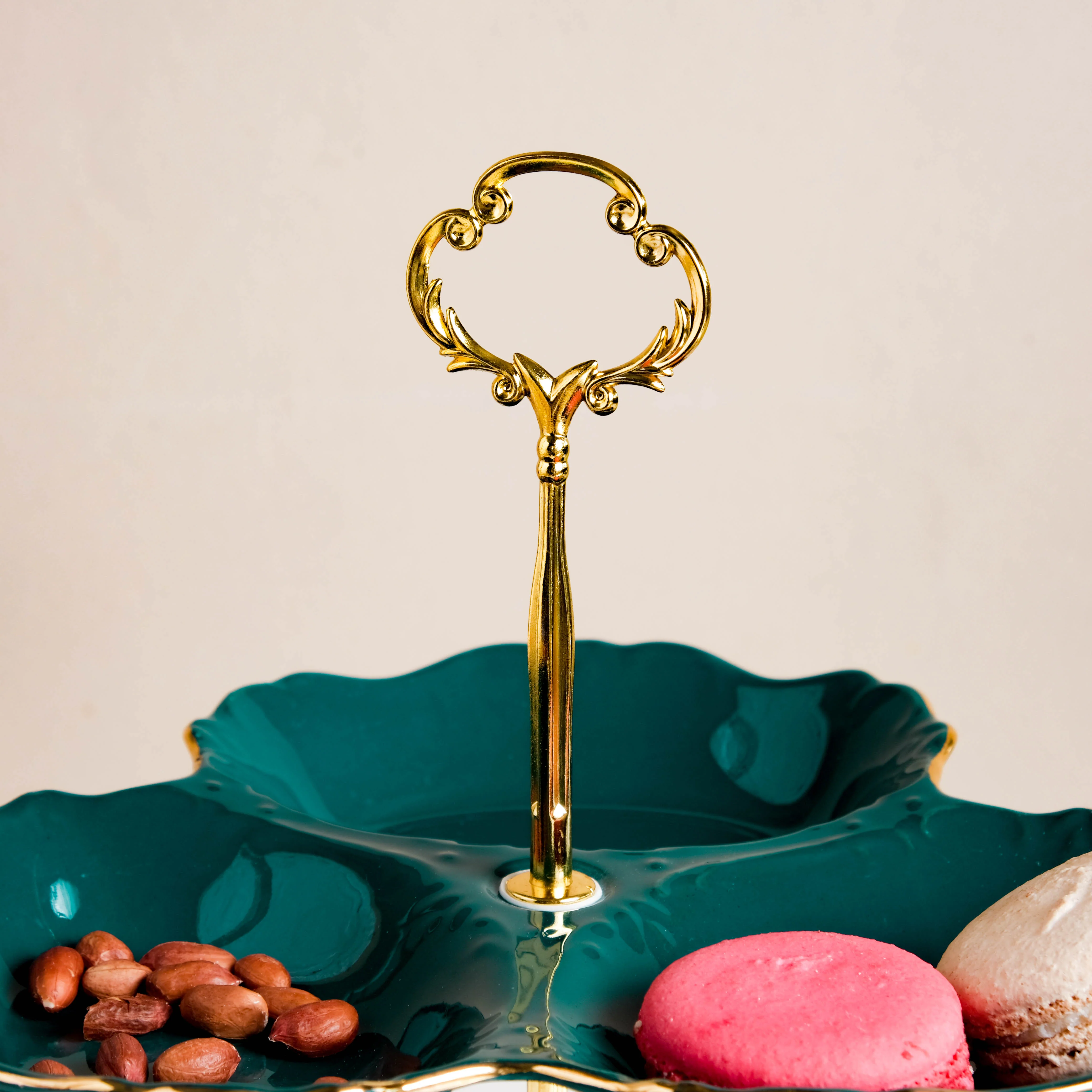 Dessert O' Clock Emerald Two Tier Golden Platter - Image 8
