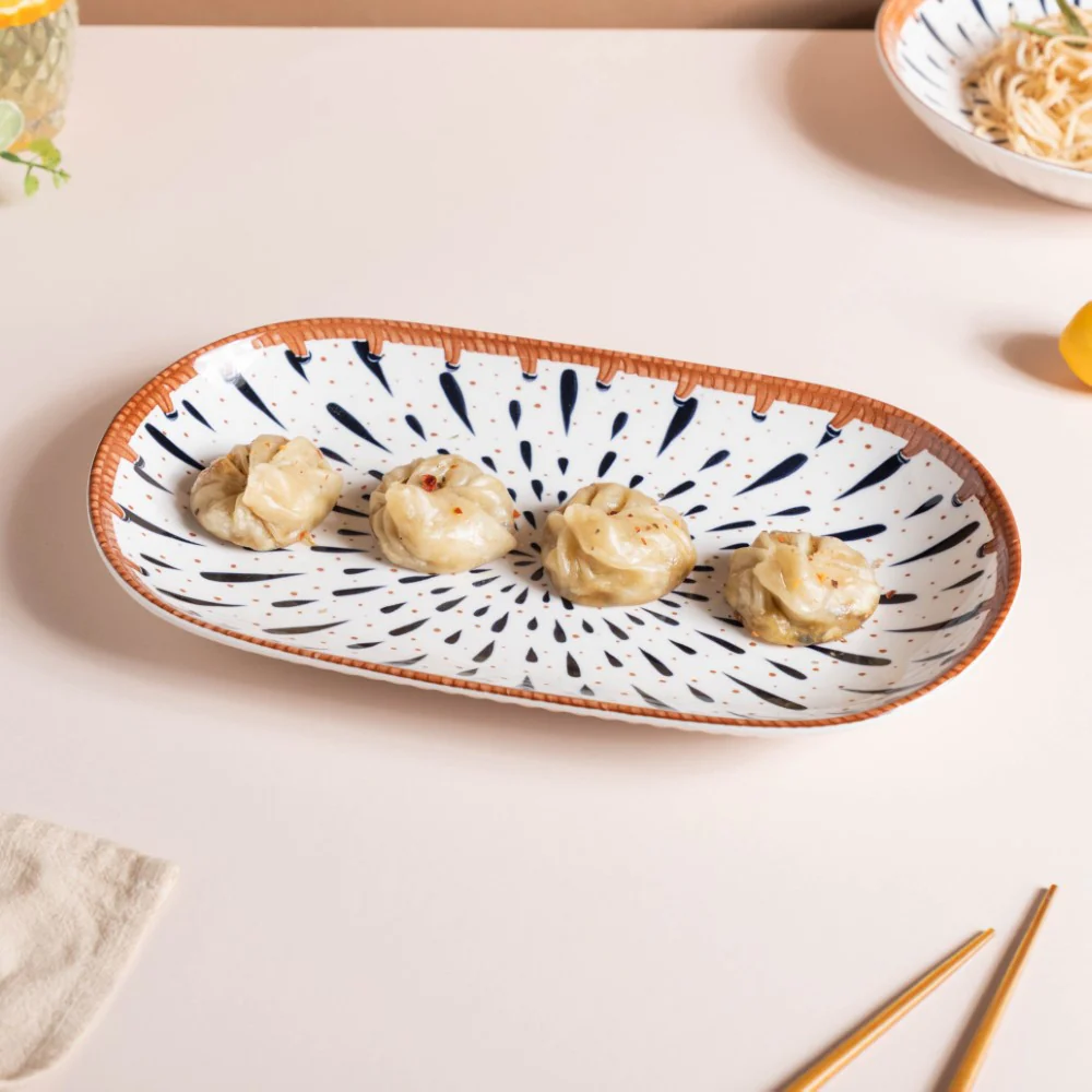 Dewdrop Ceramic Long Plate 11.5 Inch