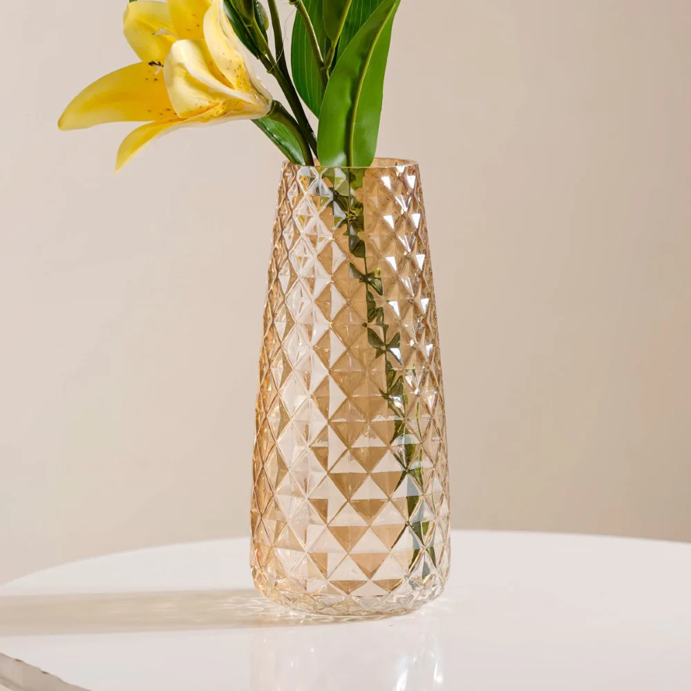 Diamante Glass Flower Vase Amber - Image 8