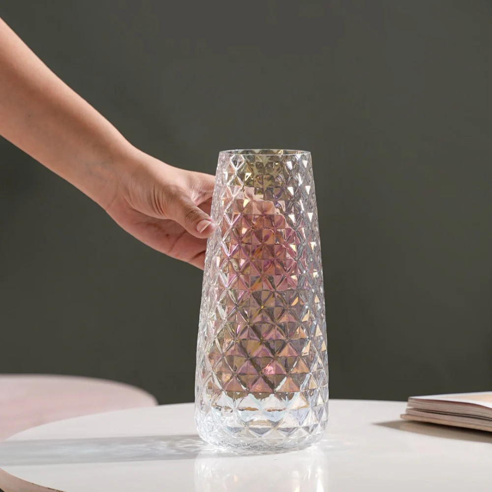 Diamante Glass Flower Vase Iridescent - Image 2