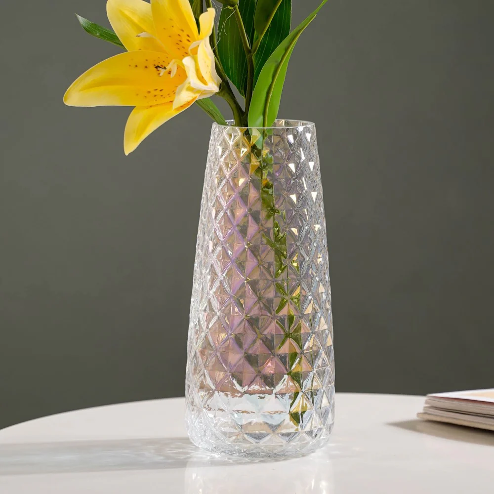 Diamante Glass Flower Vase Iridescent - Image 8