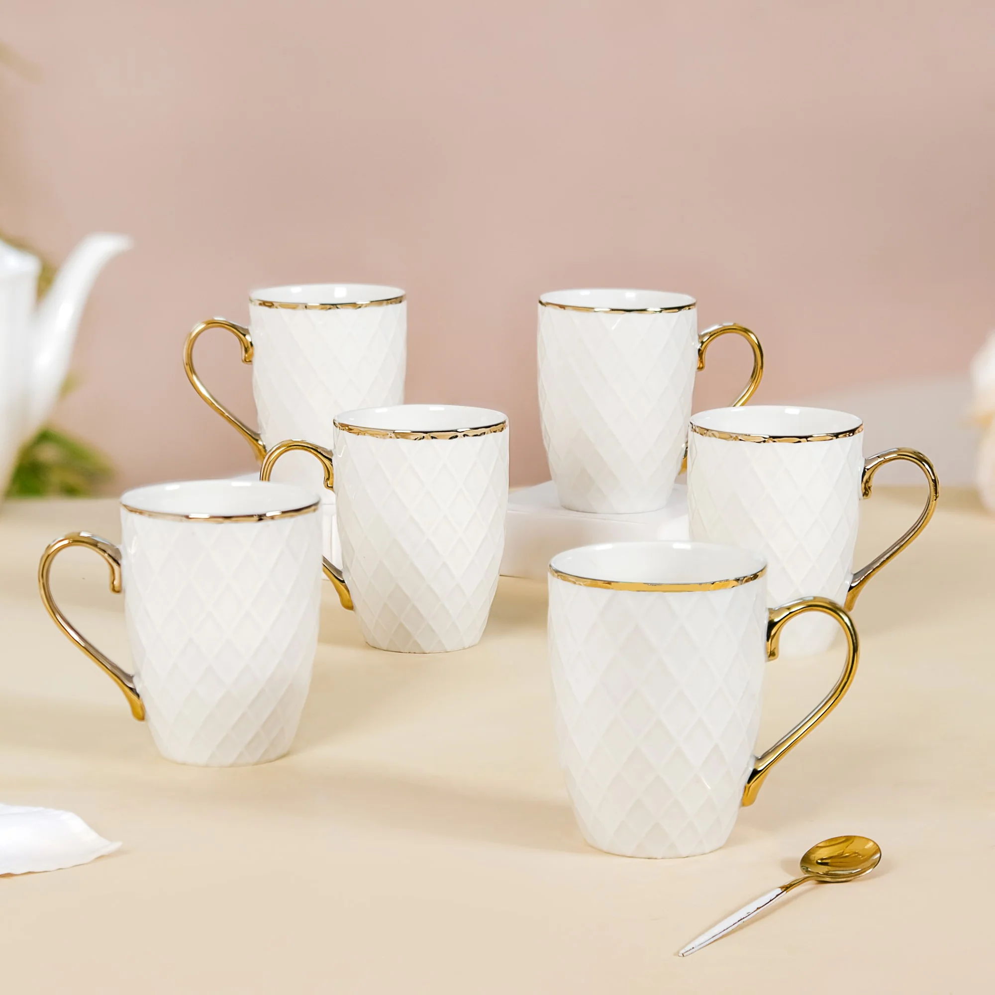 Diamond Embossed Mug Set of 6 330ml - Image 9