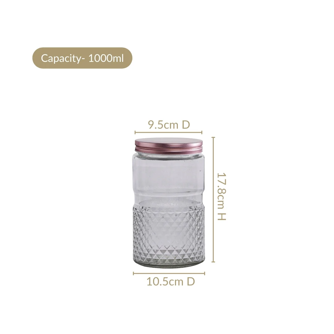 Diamond Embossed Storage Glass Jars With Lids Set Of 4 1000ml - Image 3