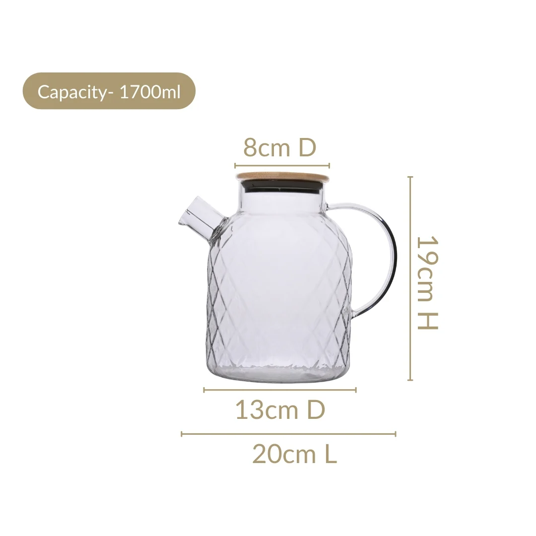 Diamond Glass Jug With Metal Spout Strainer 1700ml - Image 3