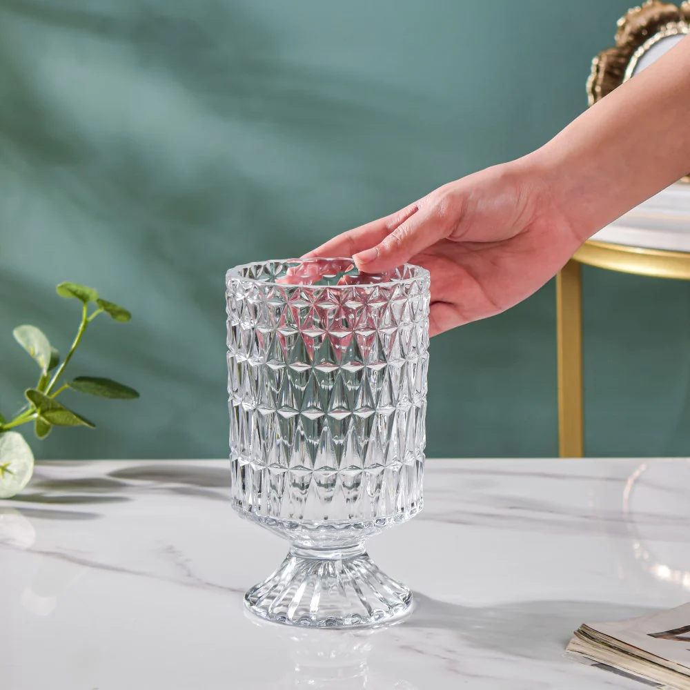 Diamond Glass Pedestal Vase 7 Inch - Image 2
