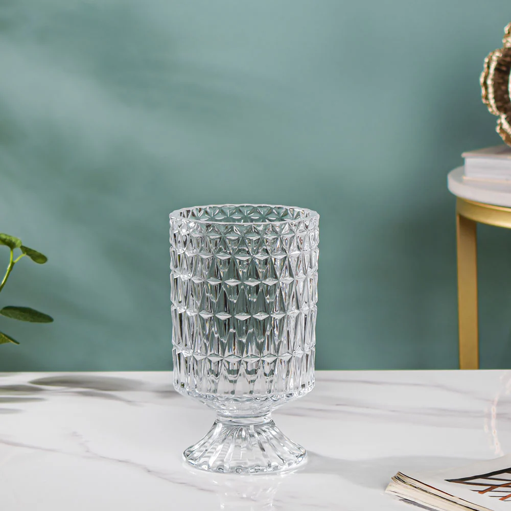 Diamond Glass Pedestal Vase 7 Inch - Image 3