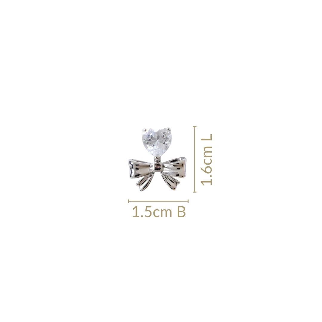Diamond Heart Bow Drop Earrings Silver - Image 3