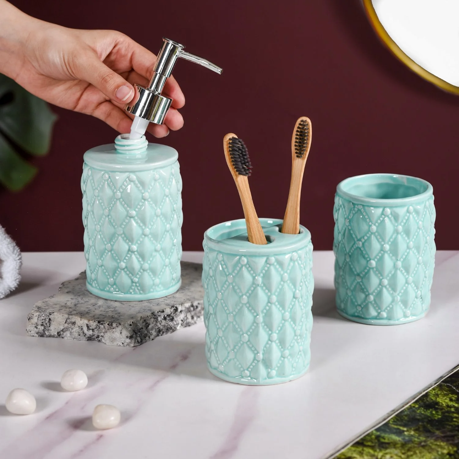 Diamond Knit Premium Bath Set Of 3 Mint - Image 2