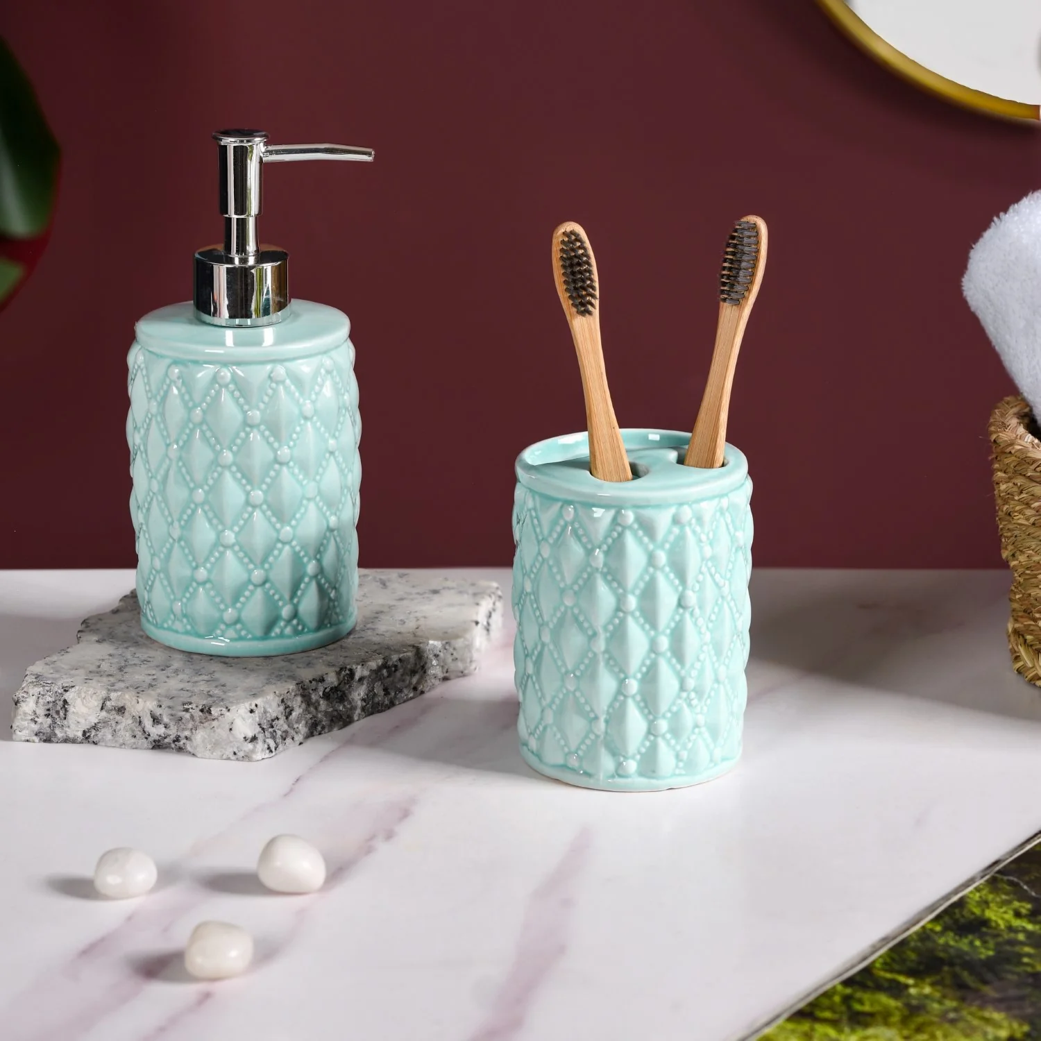 Diamond Knit Premium Bath Set Of 3 Mint - Image 4