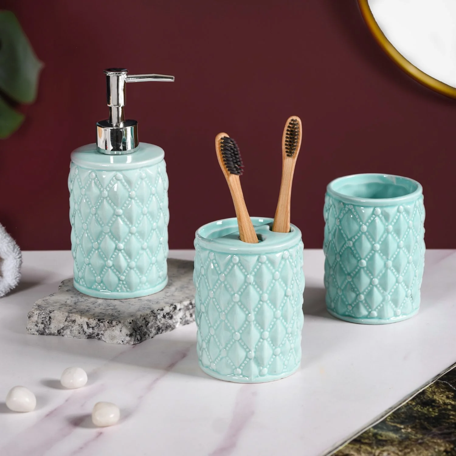Diamond Knit Premium Bath Set Of 3 Mint - Image 9