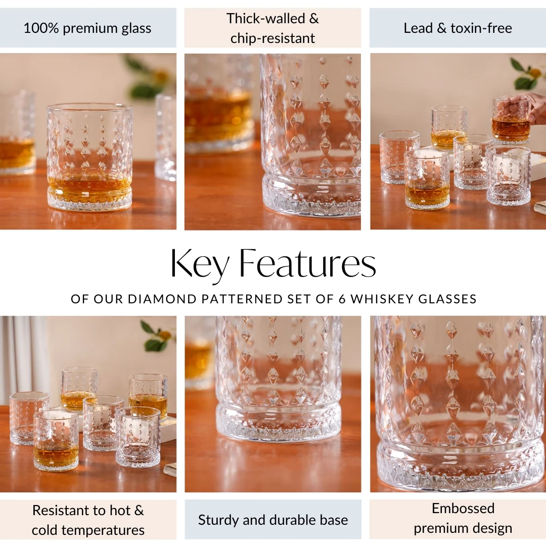 Diamond Patterned Set Of 6 Whiskey Glasses 380ml - Image 5