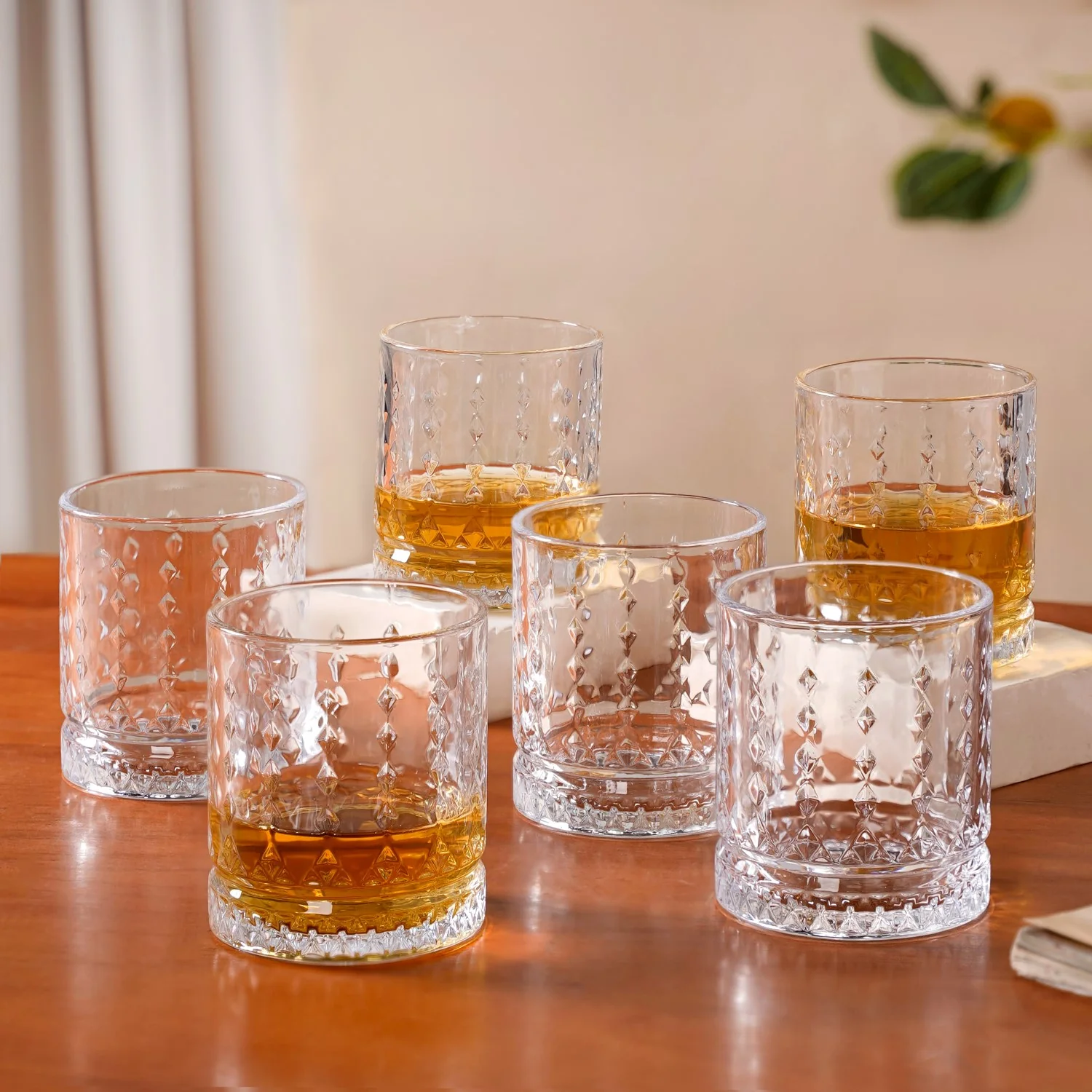 Diamond Patterned Set Of 6 Whiskey Glasses 380ml - Image 6